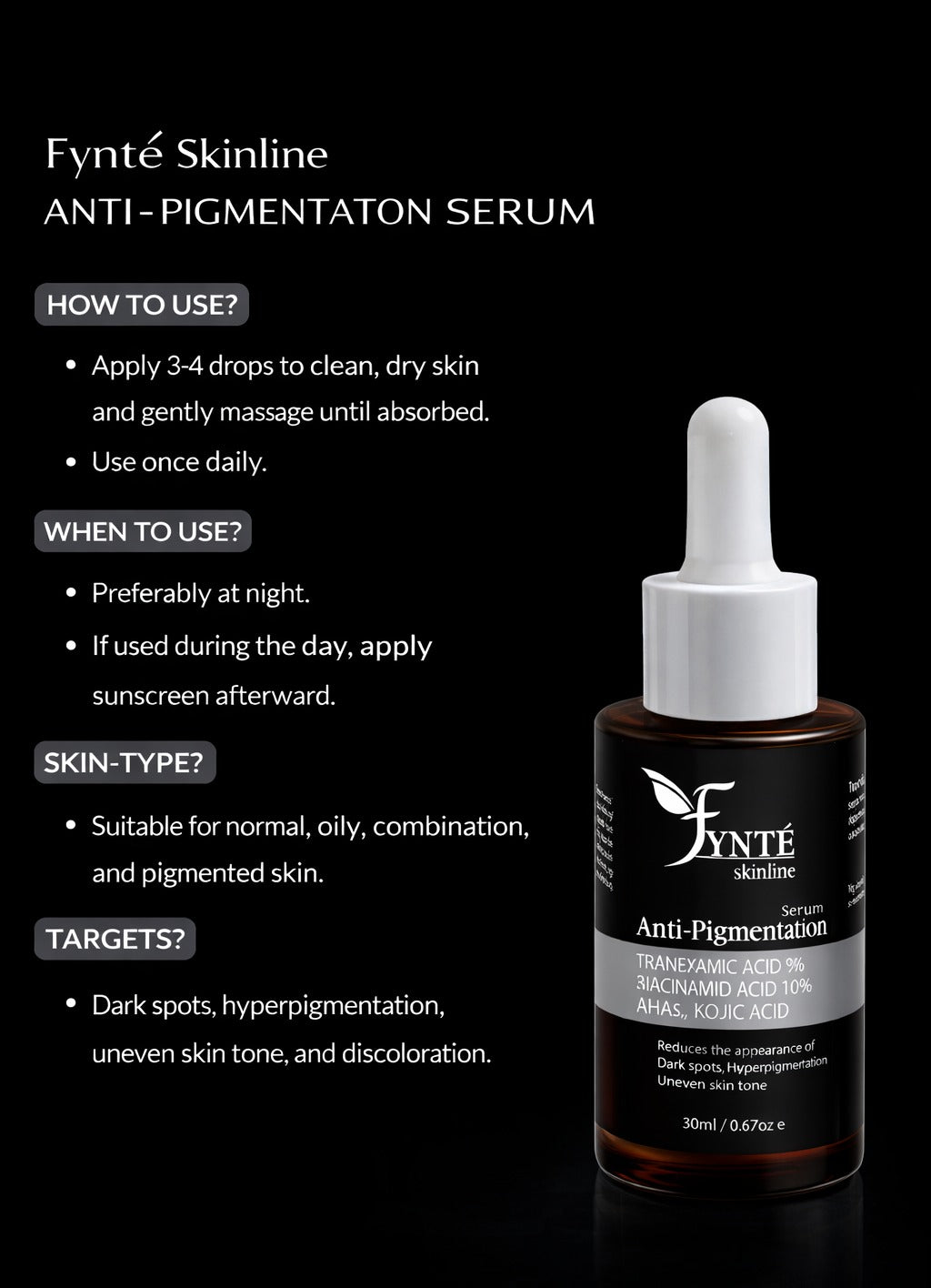 Fynte Skinline Anti-Pigmentation Serum for Dark Spots & Melasma
